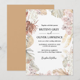 Rustic Neutral Boho Floral Wedding Einladung