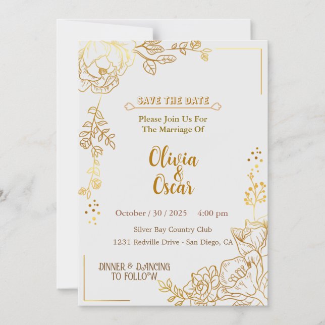 Rustic Neutral Boho Floral Wedding Invitation Magneteinladung (Vorderseite)