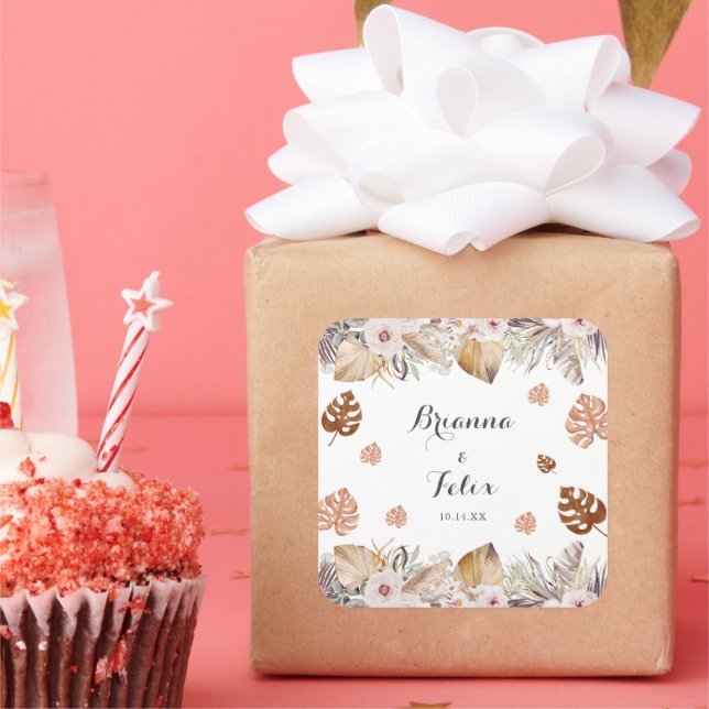 Rustic Neutral Boho Wedding Quadratischer Aufkleber (Party)