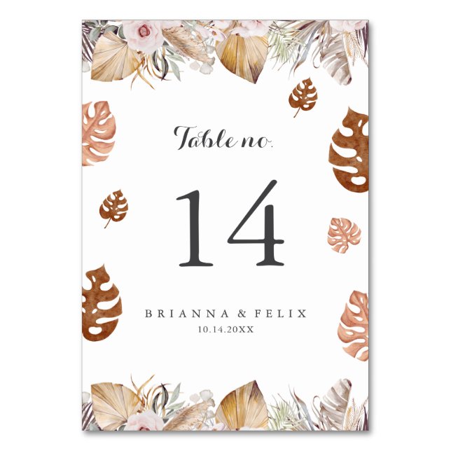 Rustic Neutral Boho Wedding Table Number Tischnummer (Vorderseite)
