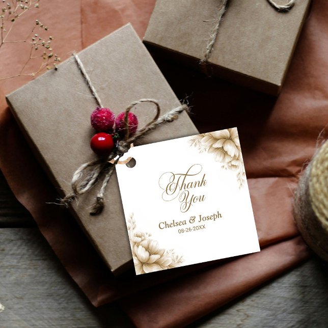 Rustic Neutral Floral Wedding Thank You Geschenkanhänger (Von Creator hochgeladen)
