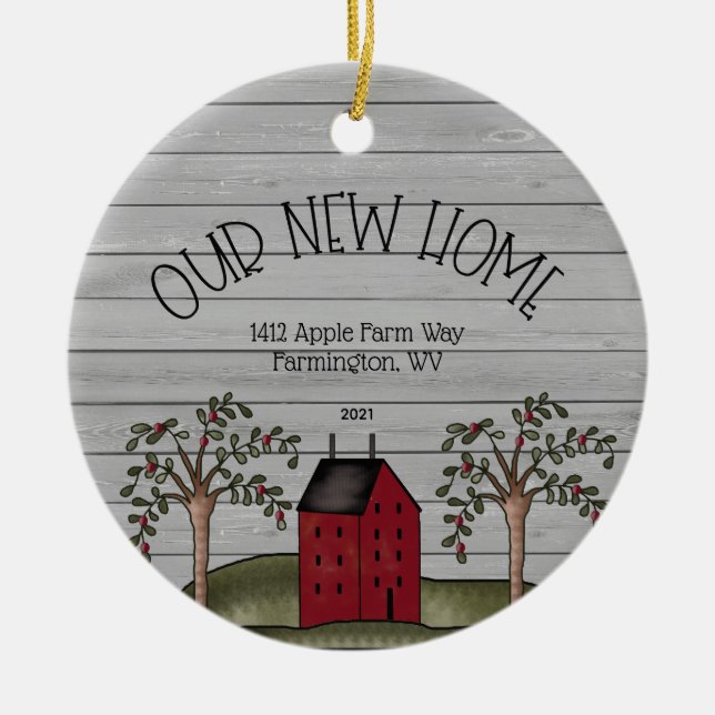 Rustic New Zuhause First Christmas Custom Keramik  Keramik Ornament (Vorne)