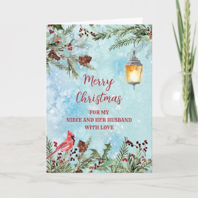 Rustic Niece und Husband Frohe Weihnachten Karte (Vorderseite)