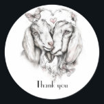 Rustic Nubian Goat Sketch  Runder Aufkleber<br><div class="desc">Goat lovers delight with this  stunning pencil sketch of 2 nubian goats nuzzling in a heart shape of butterflies .. slight blush pink accents are added .. original design by WhimsicalArtwork™️</div>