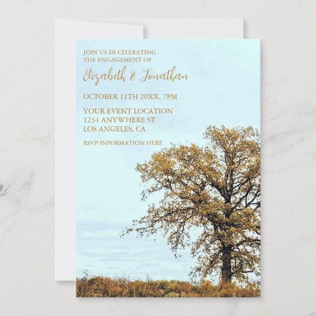 Rustic Oak Tree Autumn Engagement Party Einladung (Vorderseite)