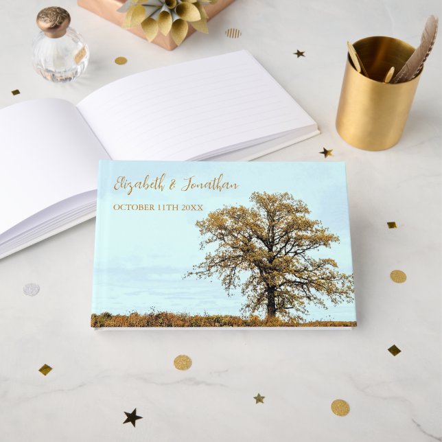 Rustic Oak Tree Autumn Wedding Gästebuch (Vorderseite Offen)