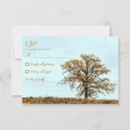 Rustic Oak Tree Autumn Wedding RSVP Karte