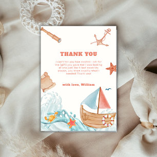 Rustic Ocean Boy Adventure Sailboat Babydusche Dankeskarte
