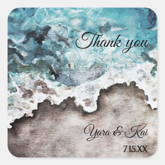 Rustic Ocean Wedding Vielen Dank Quadratischer Aufkleber (Vorderseite)