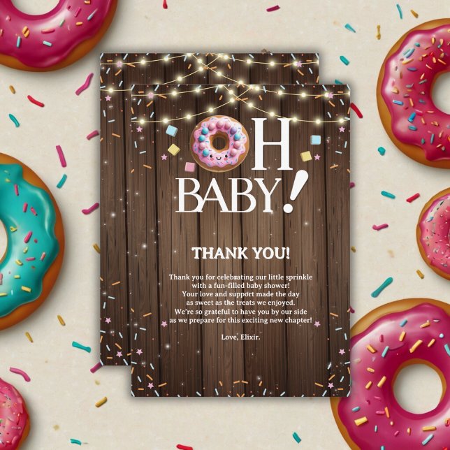 Rustic Oh Baby Donut & Sprinkle Kawaii Babydusche Dankeskarte (Von Creator hochgeladen)
