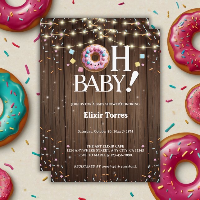 Rustic Oh Baby Donut & Sprinkle Kawaii Babydusche Einladung (Von Creator hochgeladen)