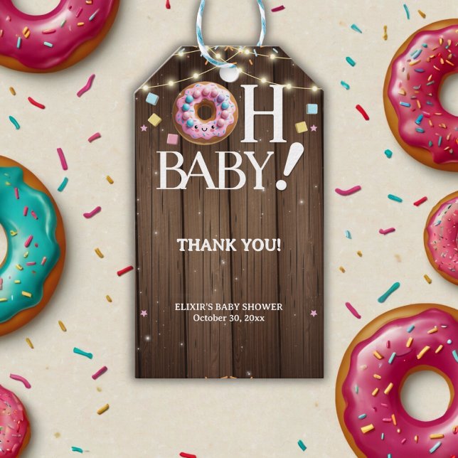 Rustic Oh Baby Donut & Sprinkle Kawaii Babydusche Geschenkanhänger (Von Creator hochgeladen)
