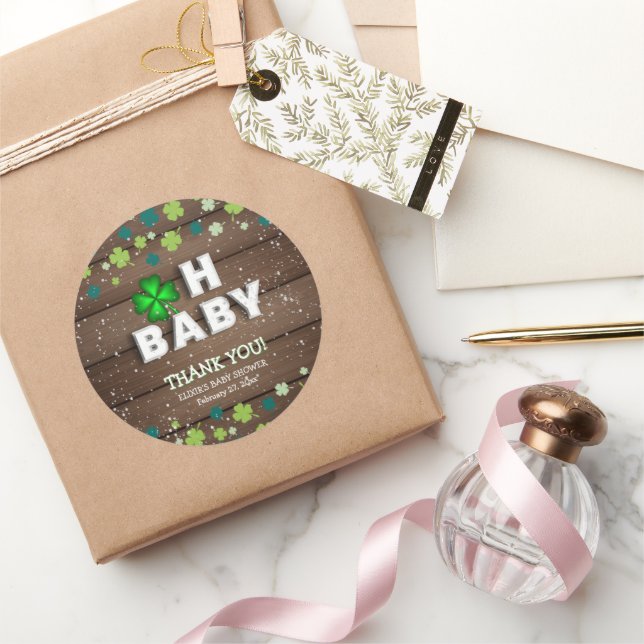 Rustic Oh Baby St. Patrick's Day Baby Shower Runder Aufkleber (Schenken)