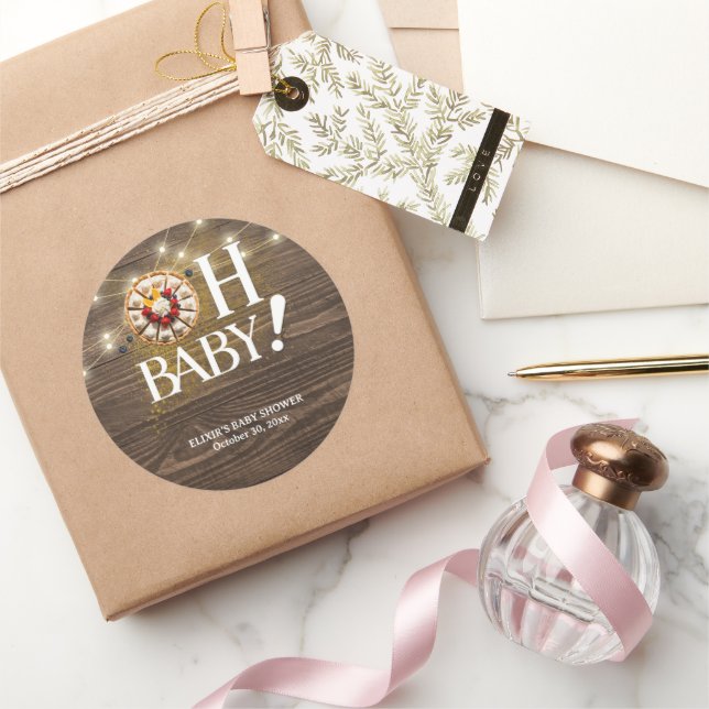 Rustic Oh Baby Süsse Pie Baby Dusche Runder Aufkleber (Schenken)