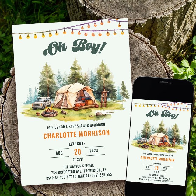 Rustic Oh Boy Camping Baby Dusche Party Einladung (Von Creator hochgeladen)