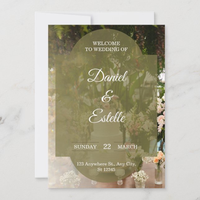 Rustic Olive Green Floral Photo Wedding Invitation (Devant)