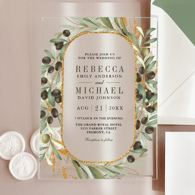 Rustic Olive Leaves Wedding Acryleinladungen (Von Creator hochgeladen)