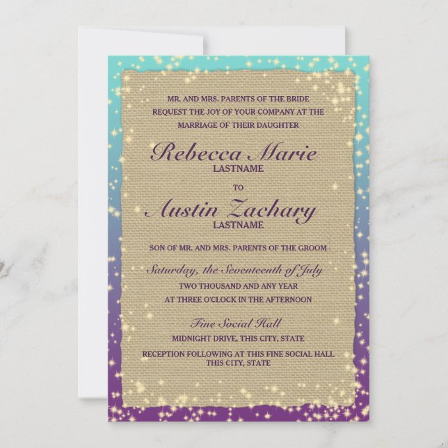 Rustic Ombre' Sparkle Wedding Einladung (Vorderseite)