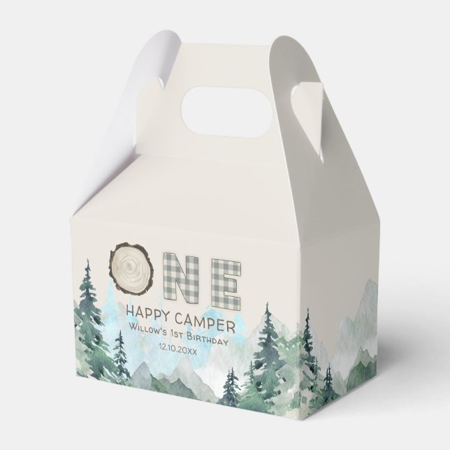 Rustic One Happy Camper Birthday Gefallen Box Geschenkschachtel (Vorderseite)