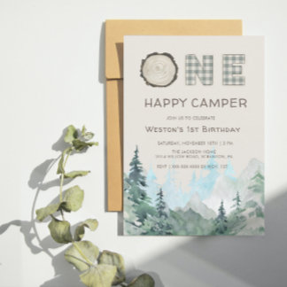 Rustic One Happy Camper Geburtstag Einladung