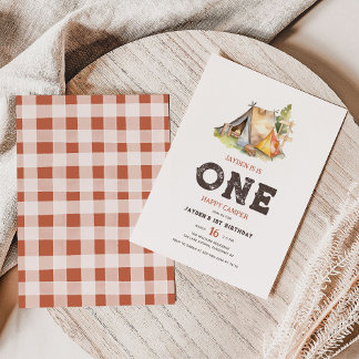 Rustic One Happy Camper Geburtstag Einladung