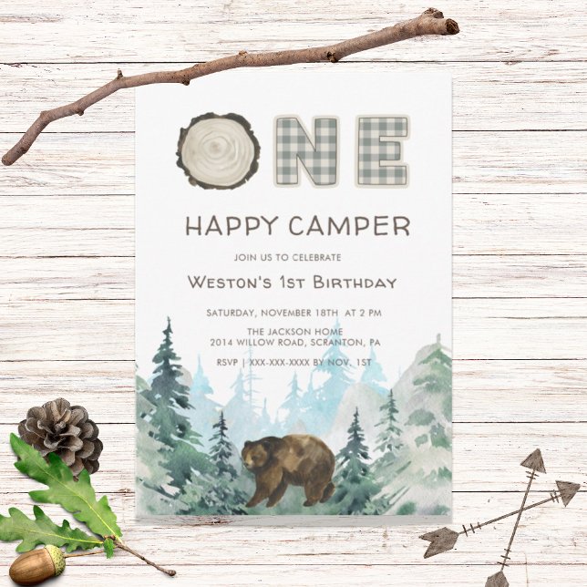 Rustic One Happy Camper Invitation Anniversaire (Créateur téléchargé)