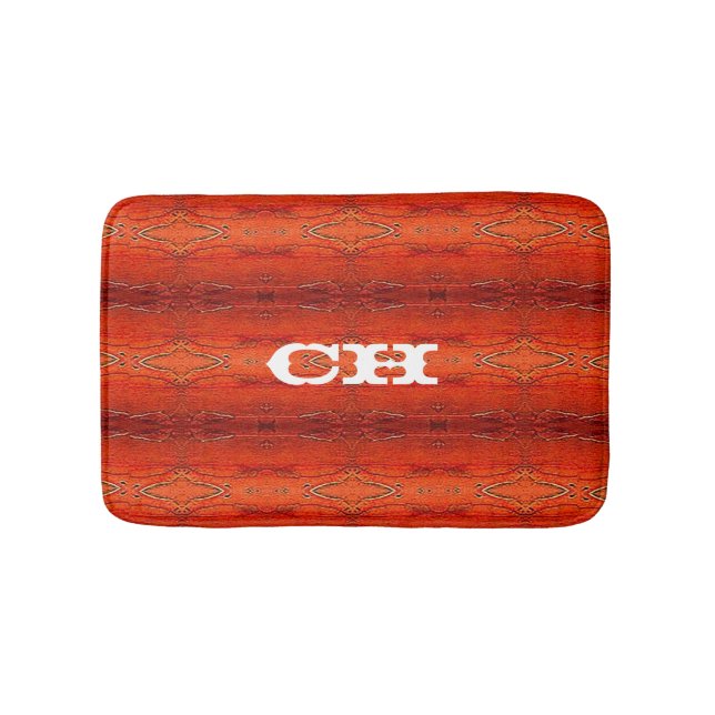 Rustic Orange Aztec Stripes Pattern Monogram Badematte (Vorderseite)
