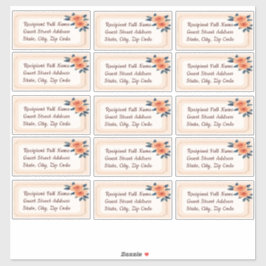 Rustic Orange Blue Floral Wedding Guest Tag Aufkleber