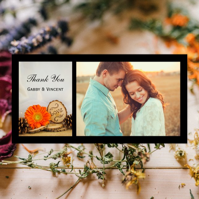 Rustic Orange Daisy Woodland Wedding Vielen Dank Dankeskarte (Von Creator hochgeladen)