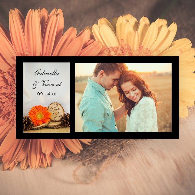 Rustic Orange Daisy Woodland Wedding Vielen Dank Dankeskarte (Von Creator hochgeladen)