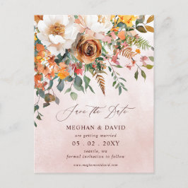 Rustic Orange Floral Fall Save the Date Ankündigungspostkarte
