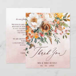 Rustic Orange Floral Fall Wedding Thank You Card