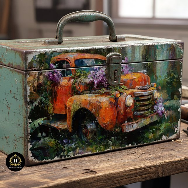 Rustic Orange Floral Truck Decoupage Seidenpapier (Von Creator hochgeladen)