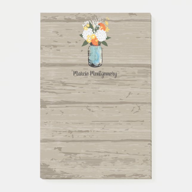 Rustic Orange Gerber Daisy Mason Jar Personalize Post-it Klebezettel (Vorderseite)