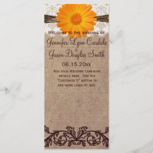 Rustic Orange Gerber Daisy Wedding Program Programm