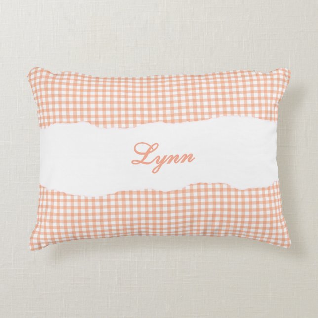 Rustic Orange Gingham Personalized Name Dekokissen (Vorderseite)