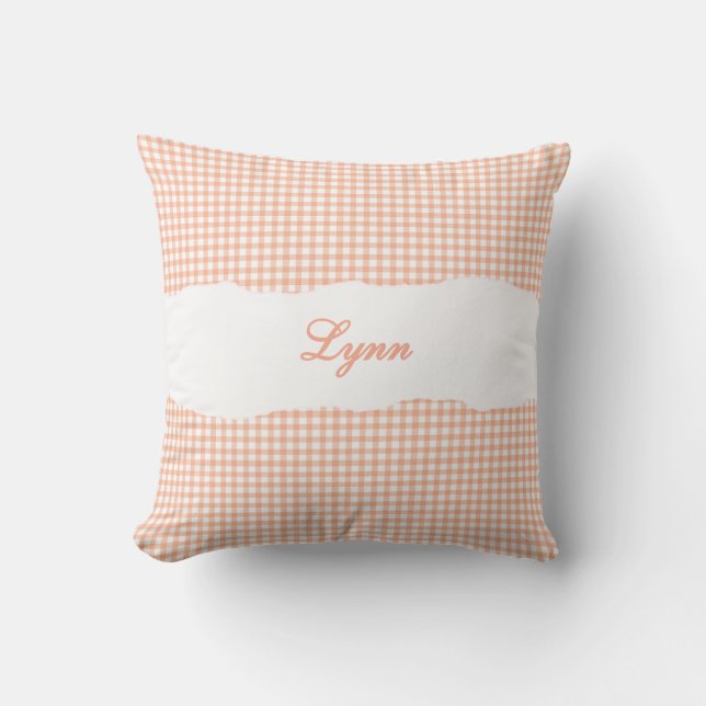 Rustic Orange Gingham Personalized Name Kissen (Vorderseite)