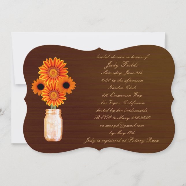 Rustic Orange Mason Jar Invitation nuptiale douche (Devant)