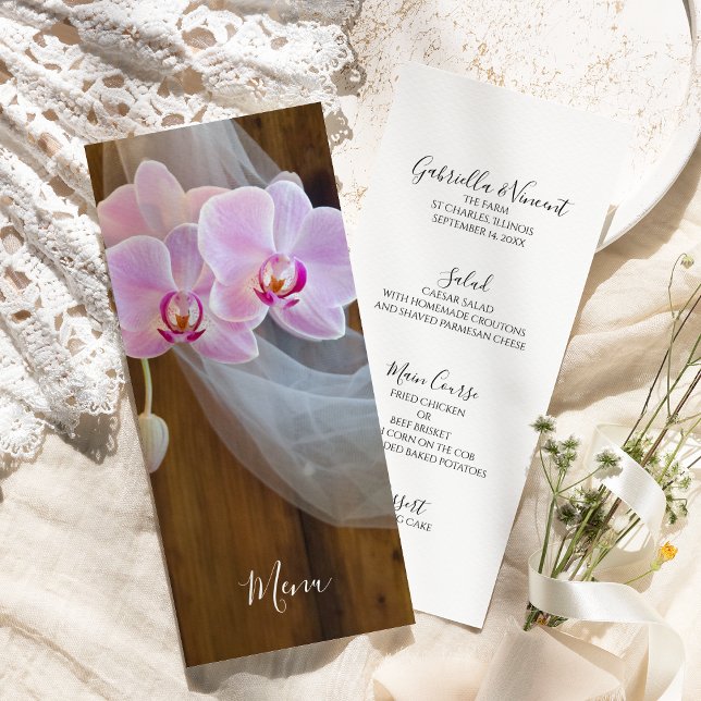 Rustic Orchid Elegance Country Wedding Menu Menükarte (Von Creator hochgeladen)