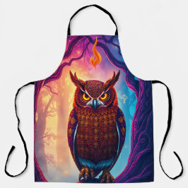 Rustic Owl Art: Earth Tone Woodland Schürze