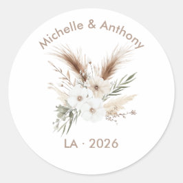 Rustic Pampas Grass Boho Bohemian Wedding Runder Aufkleber