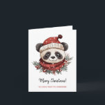 Rustic Panda Santa Merry Weihnachten Karte<br><div class="desc">Rustikale Panda Weihnachts-Grußkarte. Rustikales Erdtönen-Design mit weißem Panda Bär mit Weihnachtsmannmütze und Winterbotanicals. Personalisierter Text.</div>