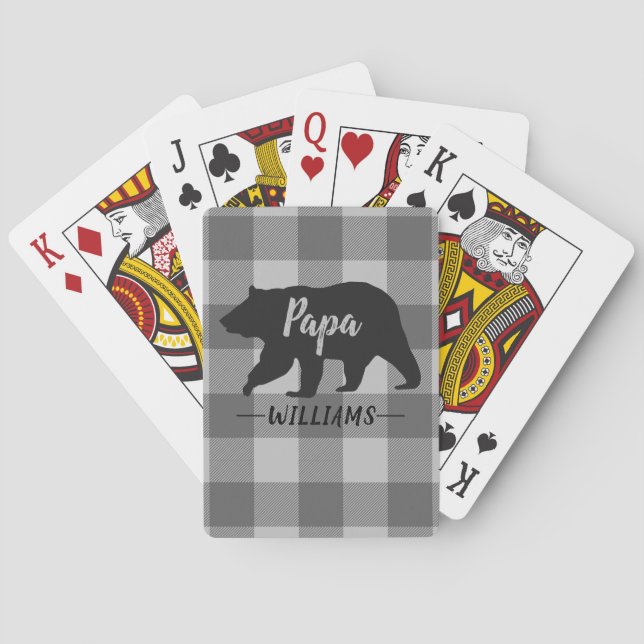 Rustic Papa Bear Buffalo Kariert Monogram Name Spielkarten (Rückseite)
