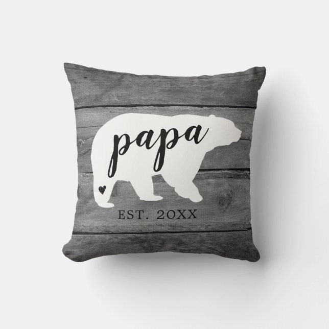 Rustic Papa Bear Herz Birth Foto Keepake Kissen (Vorderseite)