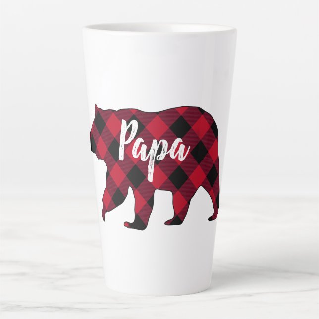 Rustic Papa Bear Red Buffalo Karierte Latte Tasse (Vorderseite)