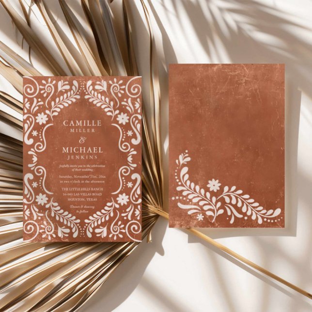 Rustic Papel Picado Mexikanische Hochzeit Einladung (Terracotta Mexican Papel Picado Wedding Invitation)