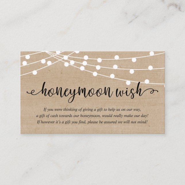 Rustic Party String Lights, Wedding Honeymoon Wish Begleitkarte (Vorderseite)