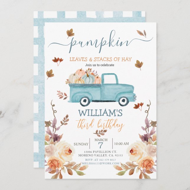 Rustic Paste blue truck anniversaire Invitation (Devant / Derrière)