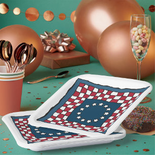 Rustic Patriotic Americana Quilt Muster USA Art Pappteller