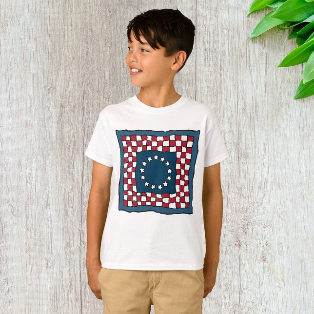 Rustic Patriotic Americana Quilt Muster USA Art T-Shirt (Von Creator hochgeladen)